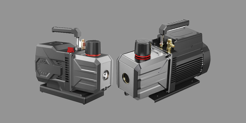 A sleek, modern brushless DC vacuum pump shown next to an older, bulkier AC pump, highlighting the size and design difference.