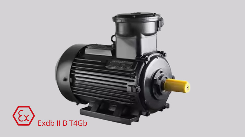 A heavy-duty A3-rated pump in an industrial setting, focusing on its thick, cast-iron, sealed explosion-proof motor housing, which looks vastly different from a standard motor